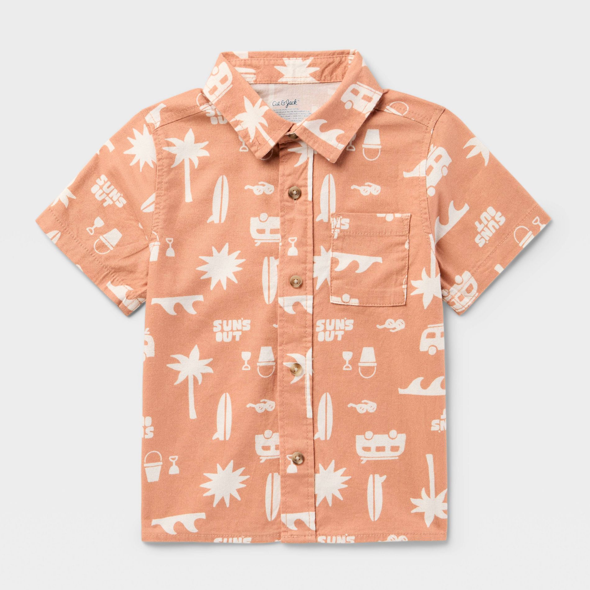 Toddler Boys' Adaptive Short Sleeve Woven Button-Up Shirt - Cat & Jack™ Brown