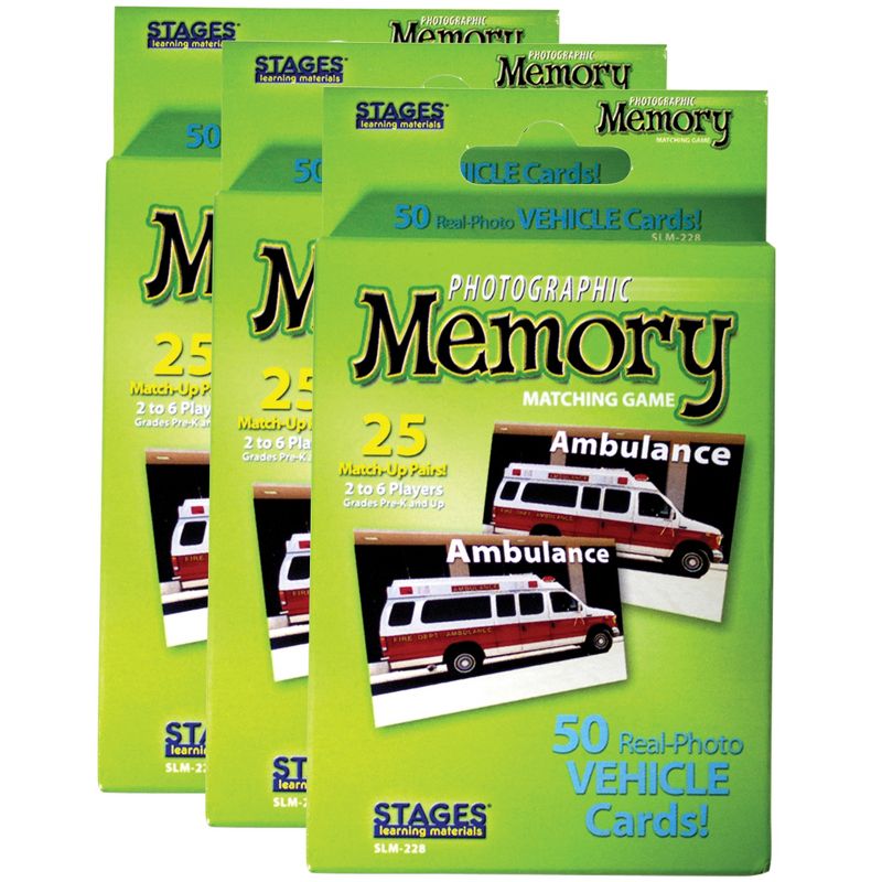 Stages Learning Materials Photographic Memory Matching Game, Vehicles, Pack of 3, 1 of 8