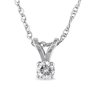 EVERLY JEWELRY | 14K White Gold 1/10 CT TW Diamond Solitaire Pendant with Chain, 17-inch - 1 of 3