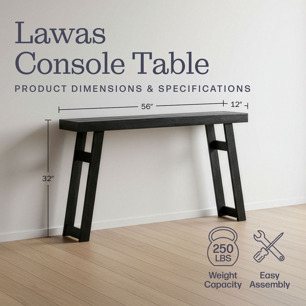 Alaterre Furniture Lawas Solid Wood Console Table - 56 Inch Modern Farmhouse Entryway Table - thumbnail 3