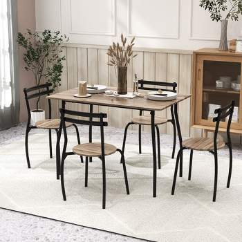 Costway 5PCS Dining Table Set 4 Chairs Wood & Metal Frame Space-saving Kitchen Furniture
