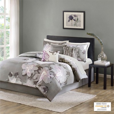 California King Gray Cotton 7-Piece Floral Bedspread Set