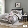 7 Pcs Elegant Watercolor Floral Print Cotton Comforter Set, All Season Chic Transitional Look Home Textile for Lux Bedroom Decor - 3 of 4