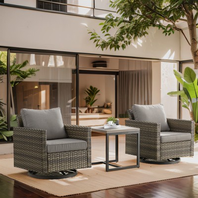 POCASSY Square Armrest Outdoor Swivel Rocker Patio Chairs Set of 2, Gray Wicker Furniture Swivel Patio Chairs for Porch, Poolside, Deck