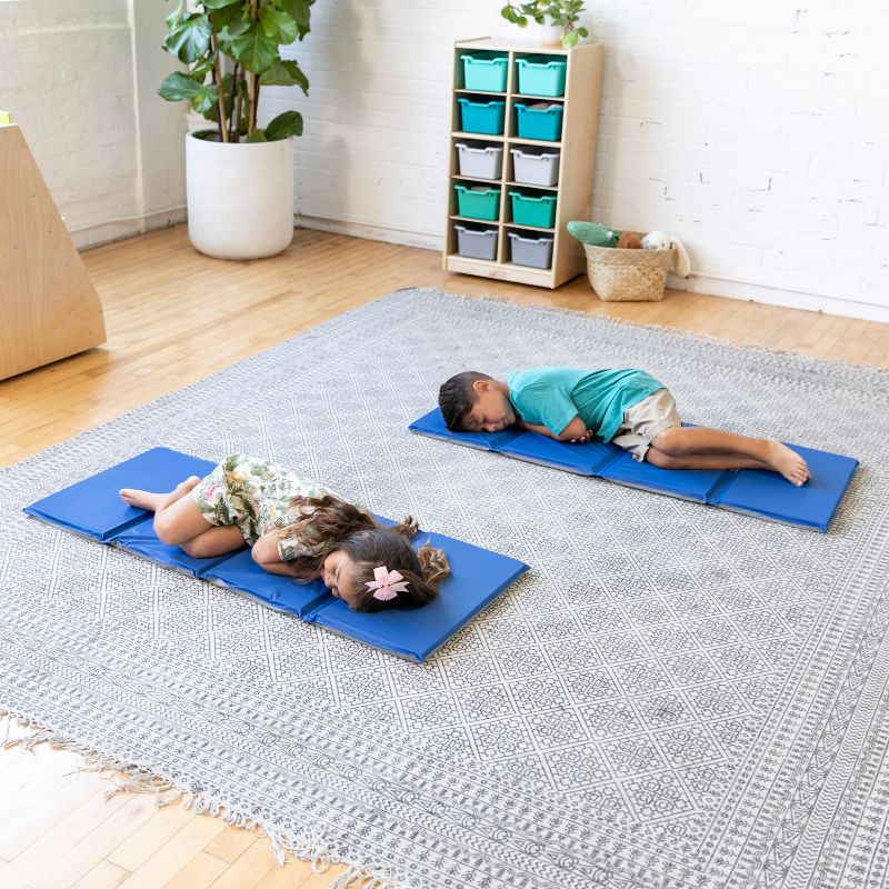 ECR4Kids Everyday 4-Fold Daycare Rest Mat, Folding Sleep Pad, 5-Pack - Blue and Grey, 5 of 12