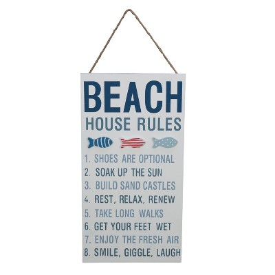 Beachcombers Beach House Rules With Fish Sign 8.5 x 16.5 x 2.5 Inches.