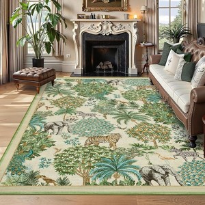 TackView Kitchen Runner Rug Non Slip Washable Runners for Hallways, Animal Print Runner Rugs Low-Pile Forest Long Carpet - 1 of 4