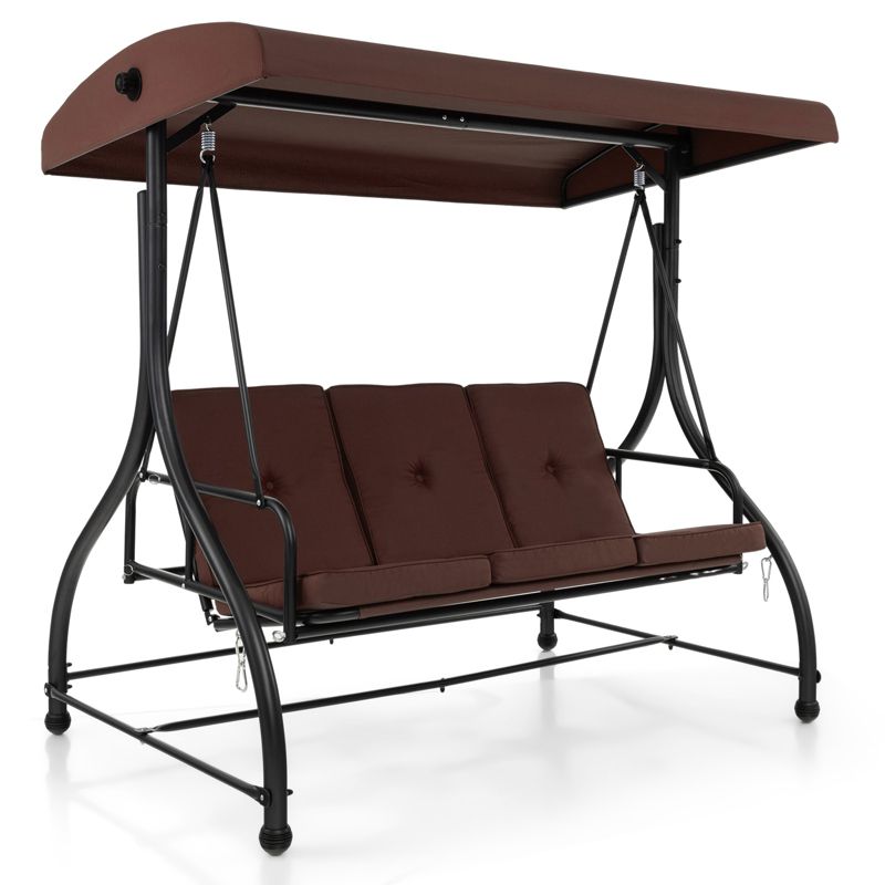 Costway 3-Seat Outdoor Converting Patio Swing Glider Adjustable Canopy Porch Swing Coffee/Black/Wine, 3 of 11