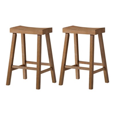 Maven Lane Vincent Backless Rectangular Saddle Kitchen Stool with Rustic Wood Top Seat, Set of 2