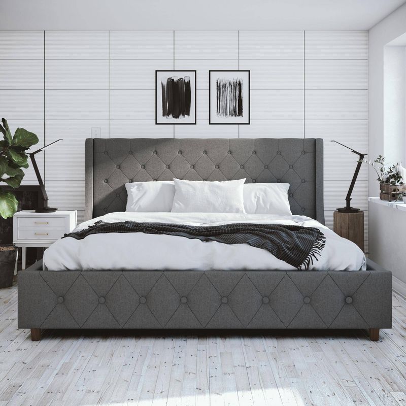 King Mercer Linen Upholstered Bed Light Gray - CosmoLiving by Cosmopolitan, 3 of 16