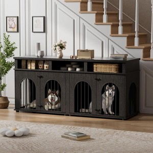 Acekool 71" Double Dog Crate Furniture, Heavy Duty Indoor Dog Kennel with Storage, Pet Cage End Table TV Stand - 1 of 4