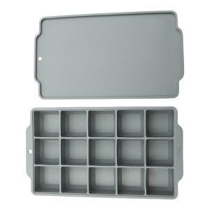 Unique Bargains 15-Cavity Square Ice Tray with Color-Matched Lid Hand Wash Only Silicone Space 7.68"x4.33"x1.38" 1 Pc - 1 of 3
