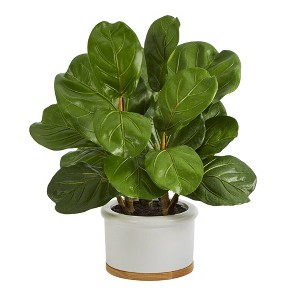 Nearly Natural 15-in Fiddle Leaf Artificial Tree in White Planter - 1 of 3