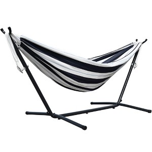 Vivere Double Sunbrella Hammock & Steel Stand, Portable Outdoor Lounge, Harbor - 1 of 4