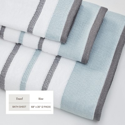 Oversized Eucalyptus and Grey Cotton Bath Sheet Set