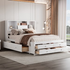 Queen Size Platform Bed with Storage Headboard and 8 Drawers - 1 of 4