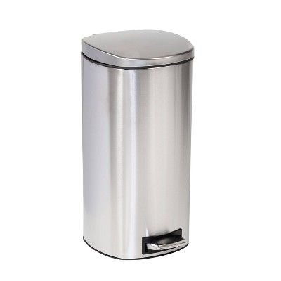 Honey-Can-Do 30L Soft Close Stainless Steel Step Trash Can: Indoor Pedal-Operated Kitchen Bin, Silver, 7.92 Gallon Capacity