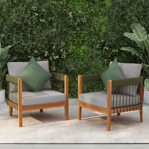 Christopher Knight Home Clifton Patio Rustic Acacia and Rope Upholstered Club Chair with Curved Back (Set of 2) - 1 of 4