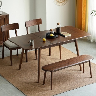 47.2-63 inch Solid Oak Round Corner Diagonal Leg Telescopic Table, for 6-8 People to Meet Dining Table Wood - Walnut