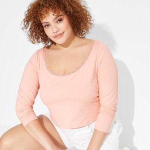 Women's Long Sleeve Lace Trim Open Back Top - Wild Fable™ - 1 of 3