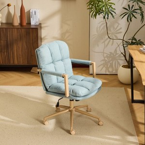 Karl Home  Upholstered Armchair Ergonomic Home Office Chair with Adjustable Height  Swivel Rolling Wheels Accent Vanity Chair for Living Room In Blue - 1 of 4