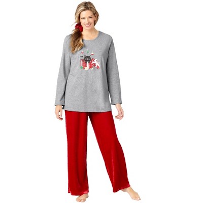 Dreams & Co. Women's Plus Size Pajama Set With Free Velour Scrunchie