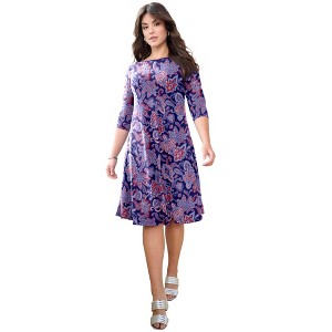 Roaman's Women's Plus Size Petite Ultrasmooth Fabric Boatneck Swing Dress - 1 of 4