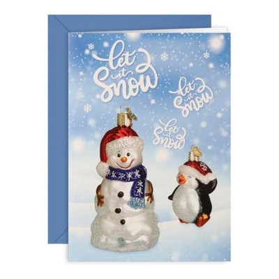 Old World Christmas Ornament Christmas Card, Snowman, 7" x 5"