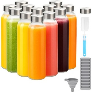 Glass Juice Bottles with Stainless Steel Lids, 18 oz Reusable Leak Proof Jars, Set of 6 - 1 of 4