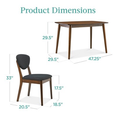 5-Piece Charcoal Walnut Mid-Century Modern Dining Set with Padded Chairs