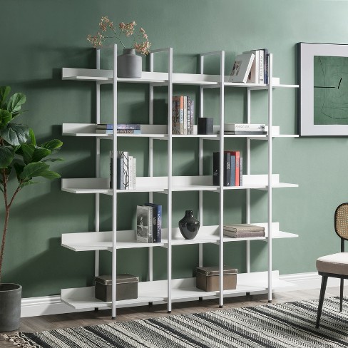 Fabulaxe Industrial 5 Shelf Wood and Metal Etagere Rustic Bookcase Free  Standing Bookshelf