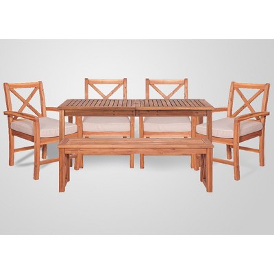 6pc Acacia Wood X Design Outdoor Patio Dining Set - Brown - Saracina Home