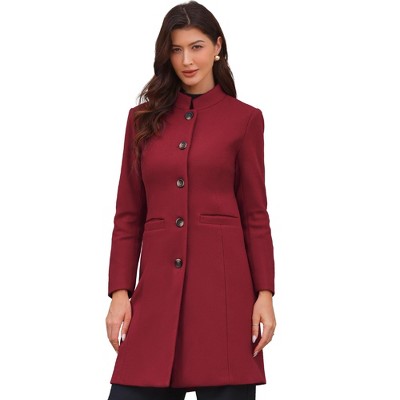 INSPIRE CHIC Women's Winter Single Breasted Stand Collar Mid-Long Commuting Wear Overcoat