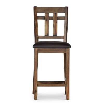 Saranac Rustic Brown Wood and Faux Leather Counter Chair