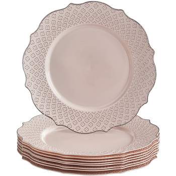 Silver Spoons Floral Embossed Plastic Plates for Party, Heavy Duty Disposable Dinner Set, Blush/Silver (10 PC), Harmony Collection