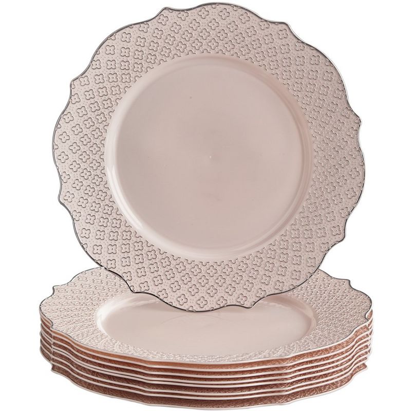 Silver Spoons Floral Embossed Plastic Plates for Party, Heavy Duty Disposable Dinner Set, Blush/Silver (10 PC), Harmony Collection, 1 of 3
