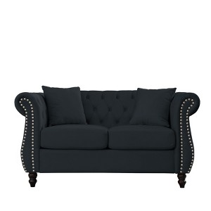 TiramisuBest 58.8" 2-Seater Tufted Velvet Sofa with Rolled Arms & Nailhead Trim, Black for Living Room,Bedroom & Office-2 Pillows - 1 of 4