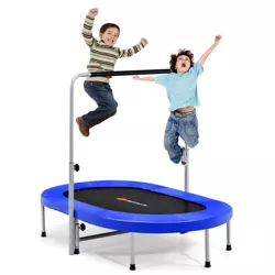 Costway 50'' Trampoline for 2 People Foldable Rebouncer w/Adjustable Handrail Red\Blue