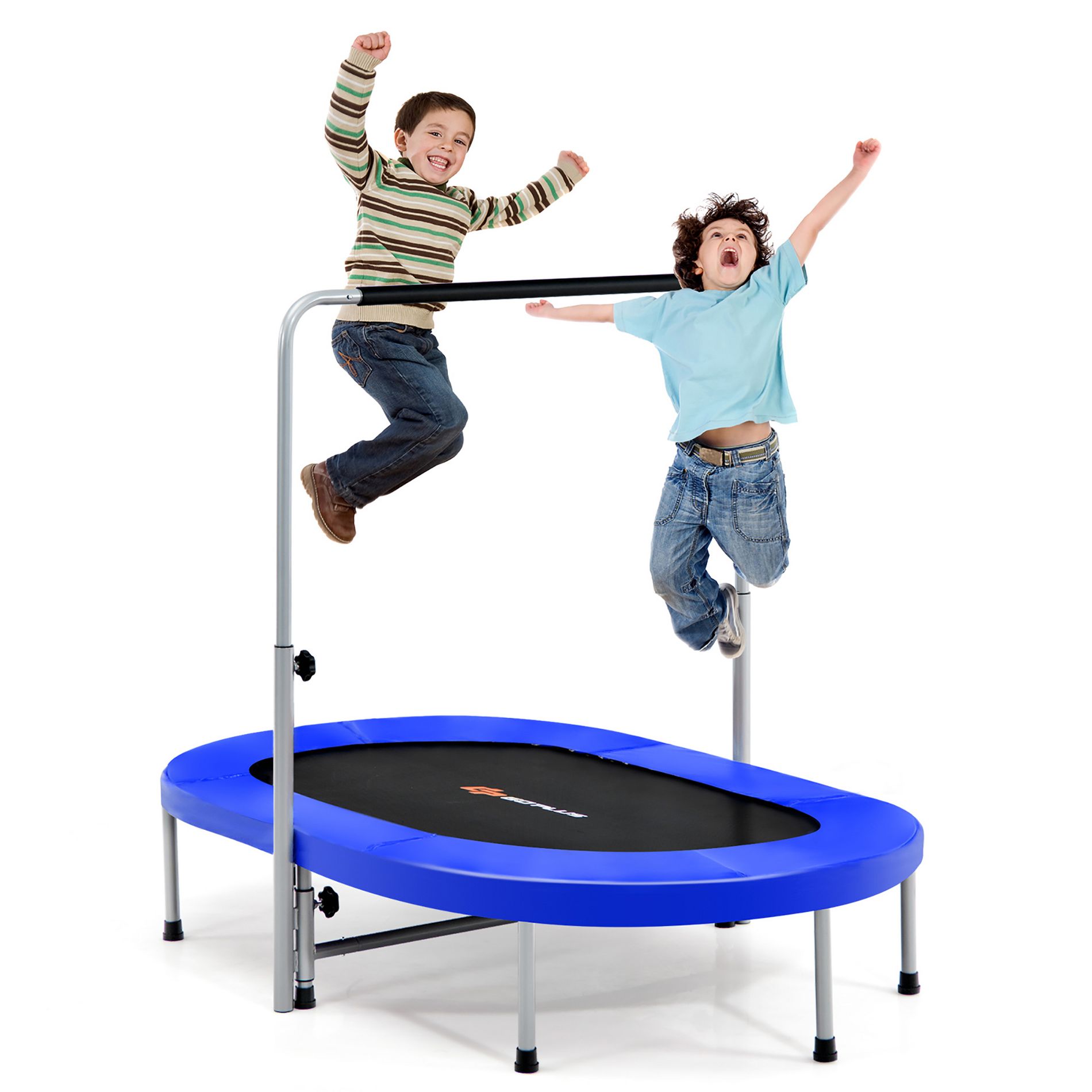 Costway 50'' Trampoline for 2 People Foldable Rebouncer w/Adjustable Handrail Blue