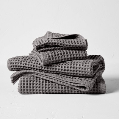 4pc Decorative Waffle Bath Towel Set Dark Gray - Casaluna™