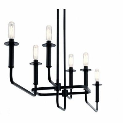 Sleek 27.75" Black Modern Linear Chandelier with Candelabra Bulbs