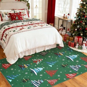 Christmas Area Rugs for Living Room, Washable Rug for Home Decor, Non Slip Carpet, Soft Low Pile Rug with Xmas Tree Motif for Bedroom, Dining Room - 1 of 4