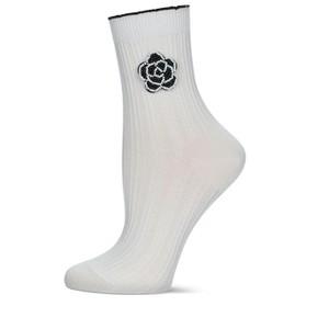 Memoi Women's Beaded Blossom Knit Rib Crew Socks - 1 of 2