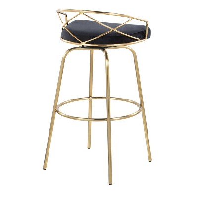 Charlotte 30" Black Velvet and Gold Metal Swivel Barstool