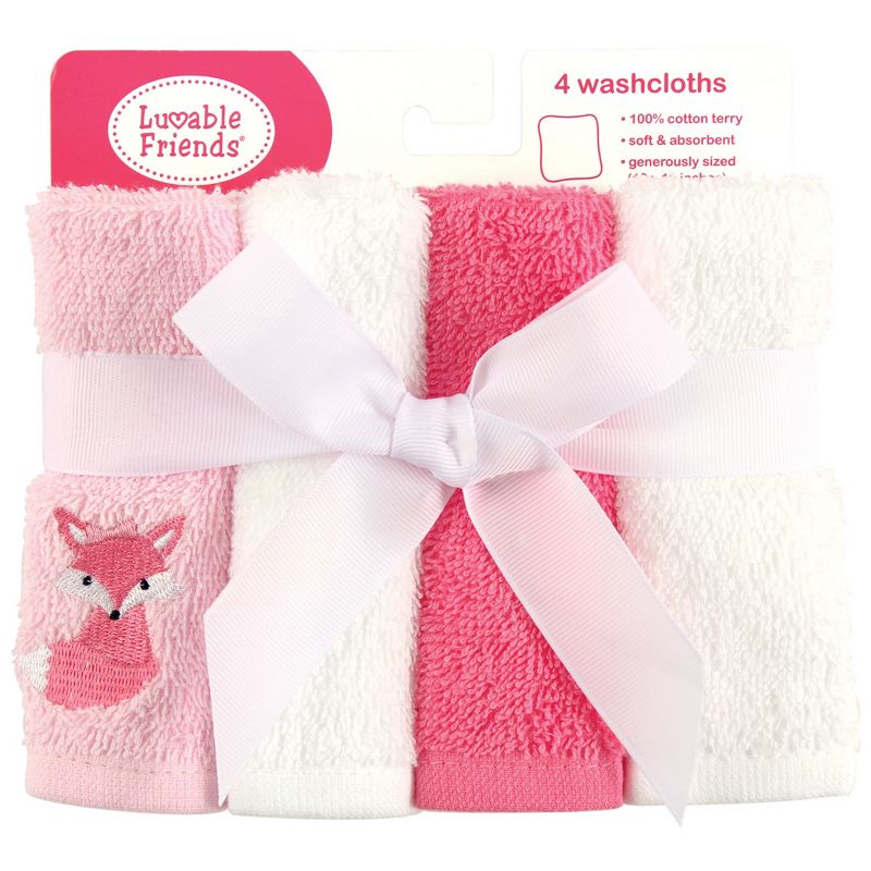 Luvable Friends Baby Girl Super Soft Cotton Washcloths, Foxy, One Size, 3 of 4