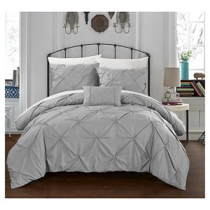 Whitley Pinch Pleated & Ruffled Duvet Cover Set 8 Piece (King) Silver - Chic Home Design