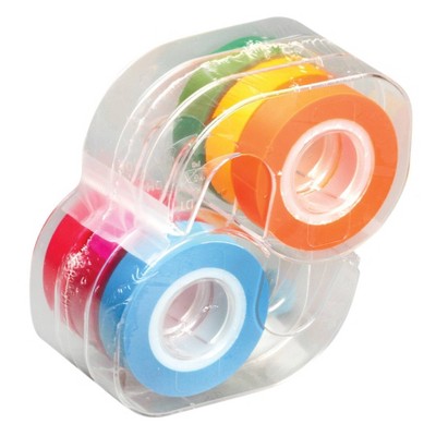 6pk Removable Highlighter Tape Fluorescent Colors - Lee Products: Colored Stationery Tape, 720" Length, 0.5" Width