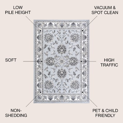 Light Gray and Cream Synthetic Persian Style Area Rug, 4' x 6'