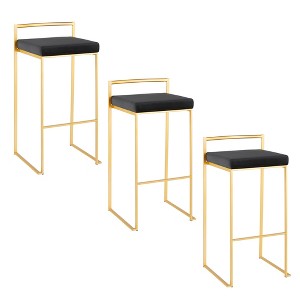 30" Contemporary/Glam Barstool with Padded Velvet Seat and Stackable Design (Set of 3) for Bar or Entertainment Area - 1 of 4