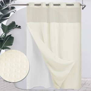 No Hook Shower Curtain with Snap in Liner, Heavyweight Waffle Fabric Bath Curtain, Hotel Grade - 1 of 4